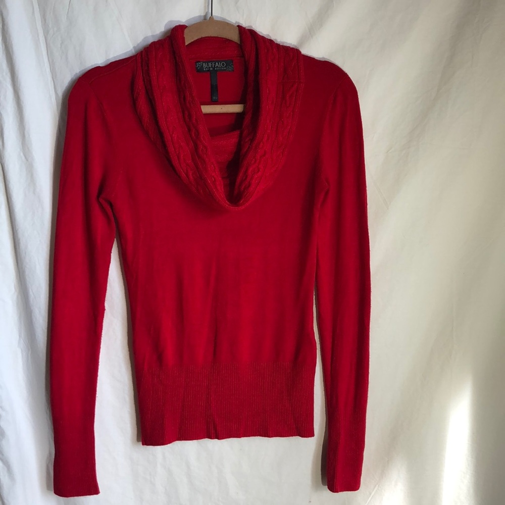 Red cowl neck sweater